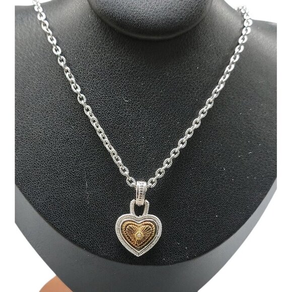 Camellia Necklace Etched Diamond Yellow Gold Rhodium-plated Silver Tone 18" - Picture 1 of 11